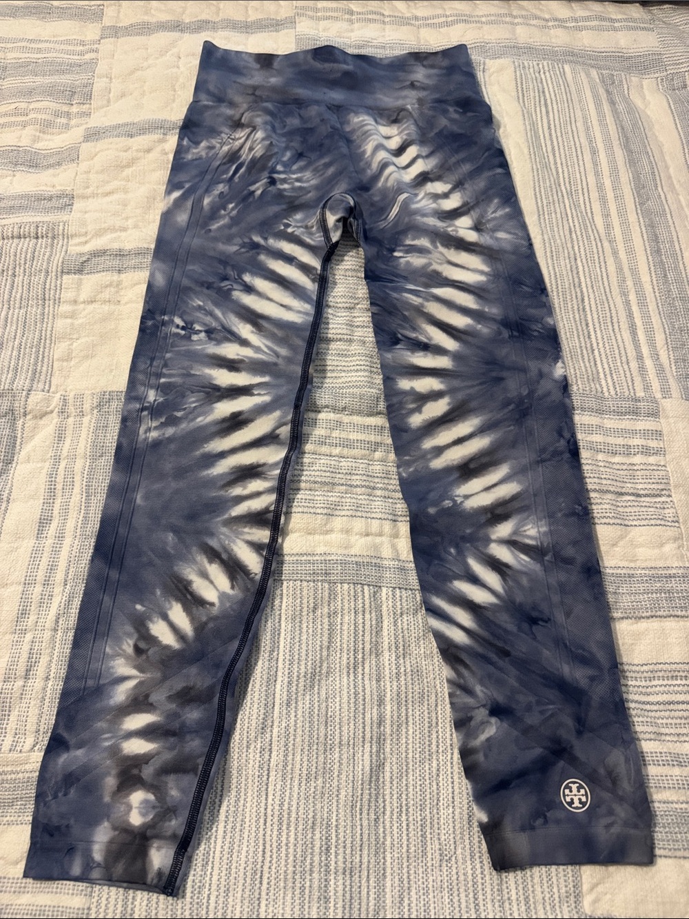 Tory Sport Blue and White Tie-Dye High-Waist Leggings